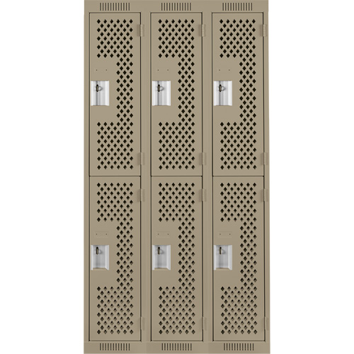 Casiers Clean Line, 2 niveaux, Bloc de 3, 36" x 15" x 72", Acier, Beige, Rivet (assembl&eacute;), Perfor&eacute; Pronet Distribution