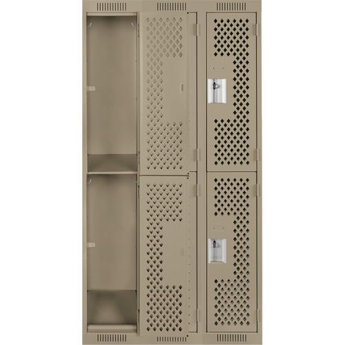 Casiers Clean Line, 2 niveaux, Bloc de 3, 36" x 15" x 72", Acier, Beige, Rivet (assembl&eacute;), Perfor&eacute; Pronet Distribution