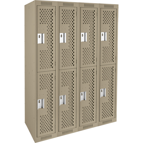 Clean Line Lockers, 2 -tier, Bank of 4, 48" x 15" x 72", Steel, Beige, Rivet (Assembled), Perforated Pronet Distribution