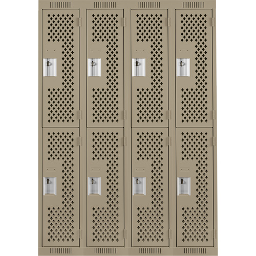 Clean Line Lockers, 2 -tier, Bank of 4, 48" x 15" x 72", Steel, Beige, Rivet (Assembled), Perforated Pronet Distribution