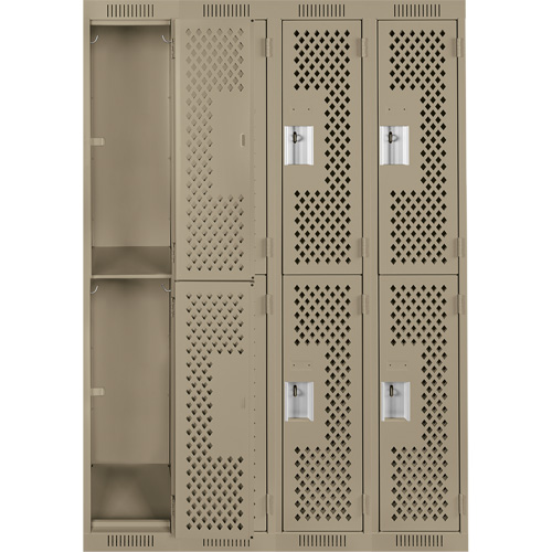 Clean Line Lockers, 2 -tier, Bank of 4, 48" x 15" x 72", Steel, Beige, Rivet (Assembled), Perforated Pronet Distribution
