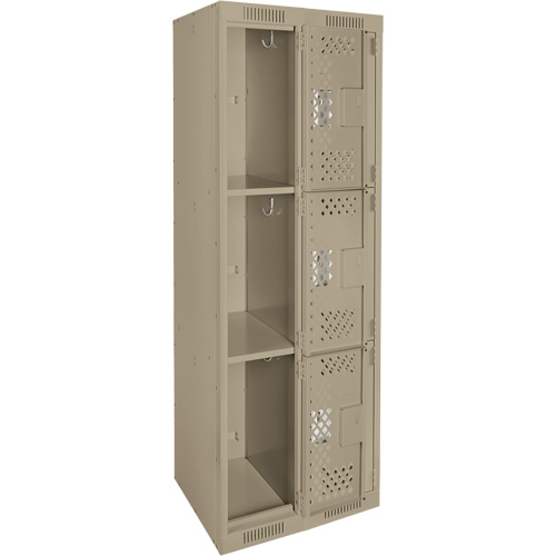 Clean Line Lockers, 3 -tier, Bank of 2, 24" x 12" x 72", Steel, Beige, Rivet (Assembled), Perforated Pronet Distribution
