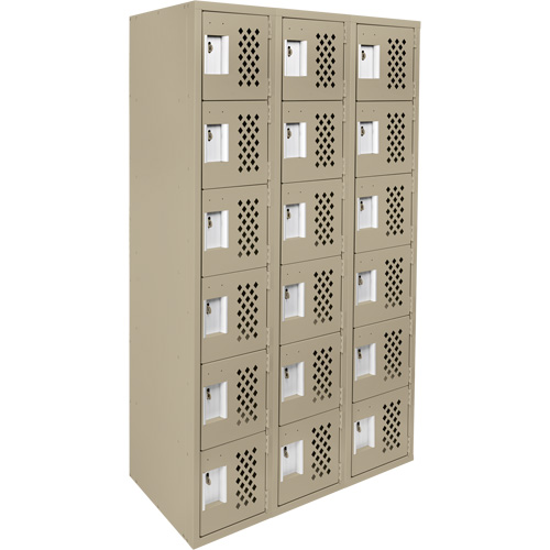 Clean-Line Perforated Lockerette, 6 -tier, Bank of 3, 15" x 72" x 12", Steel Pronet Distribution