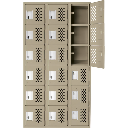 Clean-Line Perforated Lockerette, 6 -tier, Bank of 3, 15" x 72" x 12", Steel Pronet Distribution