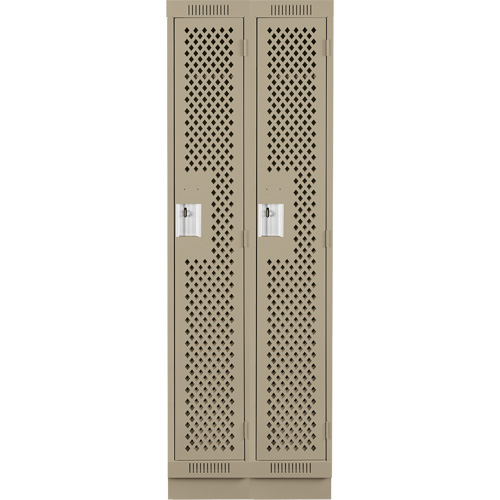 Clean Line Lockers, Bank of 2, 24" x 12" x 76", Steel, Beige, Rivet (Assembled), Perforated Pronet Distribution