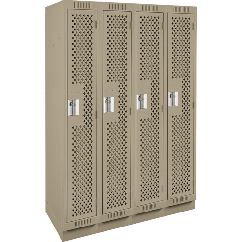 Clean Line Lockers, Bank of 4, 48" x 12" x 76", Steel, Beige, Rivet (Assembled), Perforated Pronet Distribution