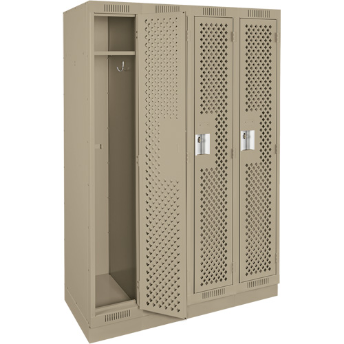 Clean Line Lockers, Bank of 4, 48" x 12" x 76", Steel, Beige, Rivet (Assembled), Perforated Pronet Distribution