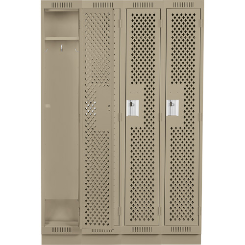 Clean Line Lockers, Bank of 4, 48" x 12" x 76", Steel, Beige, Rivet (Assembled), Perforated Pronet Distribution