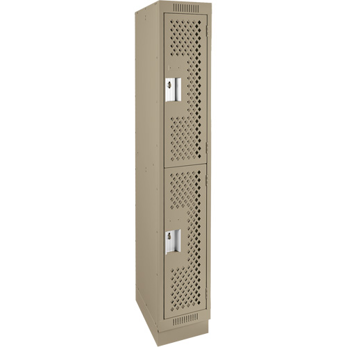 Clean Line Lockers, 2 -tier, 12" x 18" x 76", Steel, Beige, Rivet (Assembled), Perforated Pronet Distribution