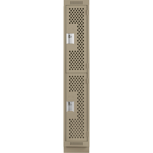 Clean Line Lockers, 2 -tier, 12" x 18" x 76", Steel, Beige, Rivet (Assembled), Perforated Pronet Distribution