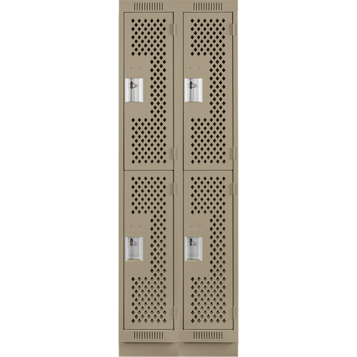 Clean Line Lockers, 2 -tier, Bank of 2, 24" x 15" x 76", Steel, Beige, Rivet (Assembled), Perforated Pronet Distribution