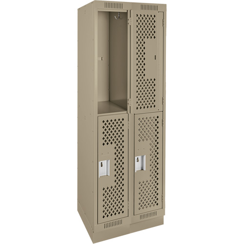 Clean Line Lockers, 2 -tier, Bank of 2, 24" x 15" x 76", Steel, Beige, Rivet (Assembled), Perforated Pronet Distribution