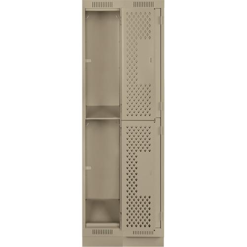Clean Line Lockers, 2 -tier, Bank of 2, 24" x 15" x 76", Steel, Beige, Rivet (Assembled), Perforated Pronet Distribution