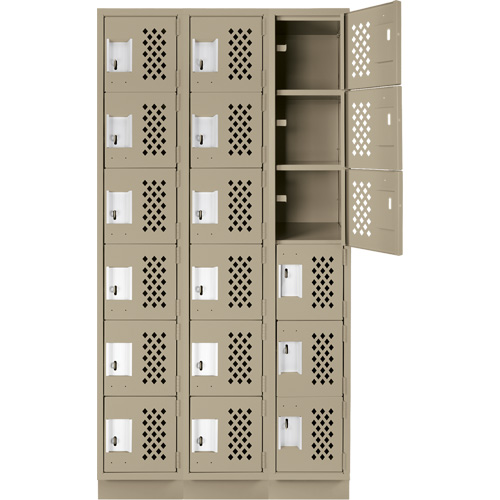 Clean-Line Perforated Lockerette, 6 -tier, Bank of 3, 15" x 72" x 12", Steel Pronet Distribution