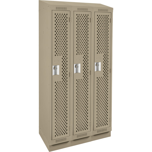 Clean Line Lockers, Bank of 3, 36" x 18" x 82", Steel, Beige, Rivet (Assembled), Perforated Pronet Distribution