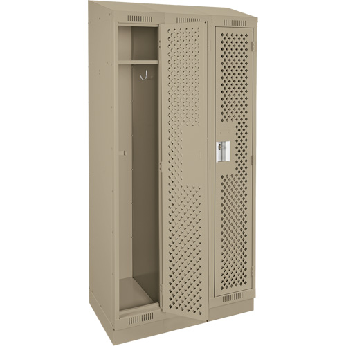 Clean Line Lockers, Bank of 3, 36" x 18" x 82", Steel, Beige, Rivet (Assembled), Perforated Pronet Distribution