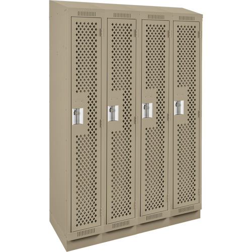 Clean Line Lockers, Bank of 4, 48" x 18" x 82", Steel, Beige, Rivet (Assembled), Perforated Pronet Distribution
