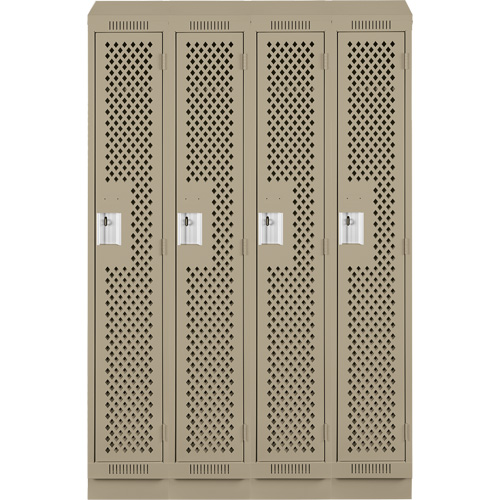 Clean Line Lockers, Bank of 4, 48" x 18" x 82", Steel, Beige, Rivet (Assembled), Perforated Pronet Distribution