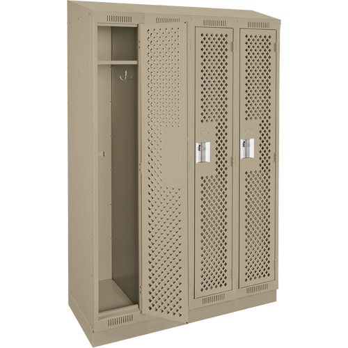 Clean Line Lockers, Bank of 4, 48" x 18" x 82", Steel, Beige, Rivet (Assembled), Perforated Pronet Distribution