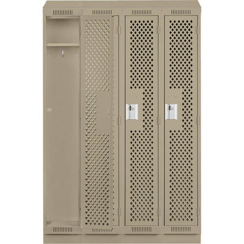 Clean Line Lockers, Bank of 4, 48" x 18" x 82", Steel, Beige, Rivet (Assembled), Perforated Pronet Distribution