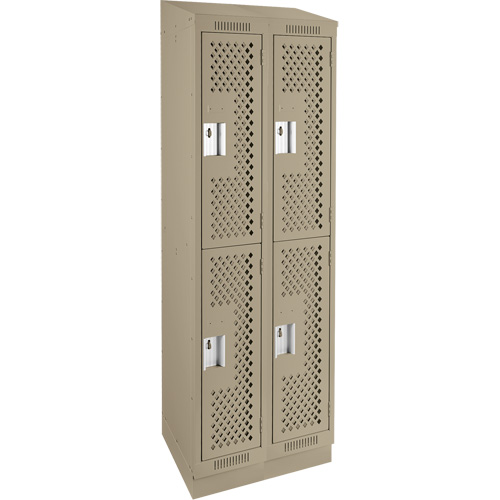 Clean Line Lockers, 2 -tier, Bank of 2, 24" x 18" x 82", Steel, Beige, Rivet (Assembled), Perforated Pronet Distribution