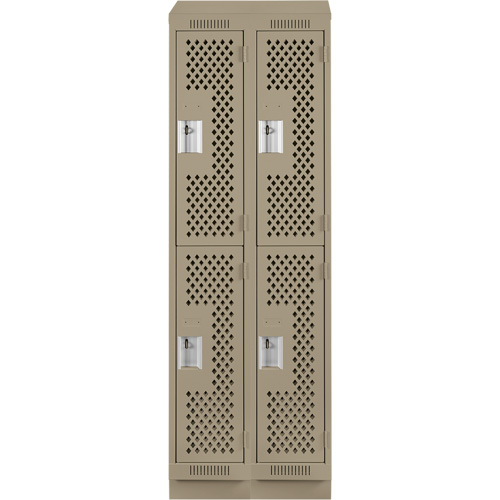 Clean Line Lockers, 2 -tier, Bank of 2, 24" x 18" x 82", Steel, Beige, Rivet (Assembled), Perforated Pronet Distribution