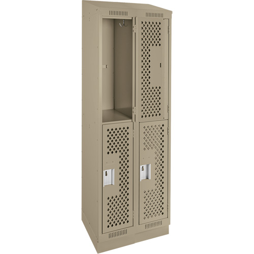 Clean Line Lockers, 2 -tier, Bank of 2, 24" x 18" x 82", Steel, Beige, Rivet (Assembled), Perforated Pronet Distribution