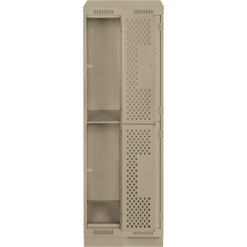 Clean Line Lockers, 2 -tier, Bank of 2, 24" x 18" x 82", Steel, Beige, Rivet (Assembled), Perforated Pronet Distribution