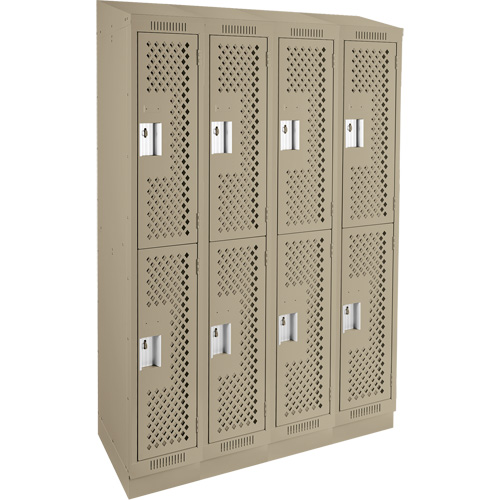 Clean Line Lockers, 2 -tier, Bank of 4, 48" x 18" x 82", Steel, Beige, Rivet (Assembled), Perforated Pronet Distribution