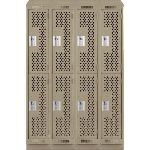 Clean Line Lockers, 2 -tier, Bank of 4, 48" x 18" x 82", Steel, Beige, Rivet (Assembled), Perforated Pronet Distribution