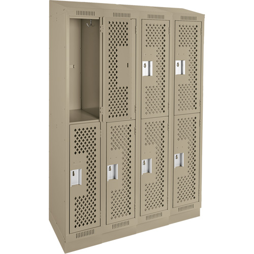 Clean Line Lockers, 2 -tier, Bank of 4, 48" x 18" x 82", Steel, Beige, Rivet (Assembled), Perforated Pronet Distribution