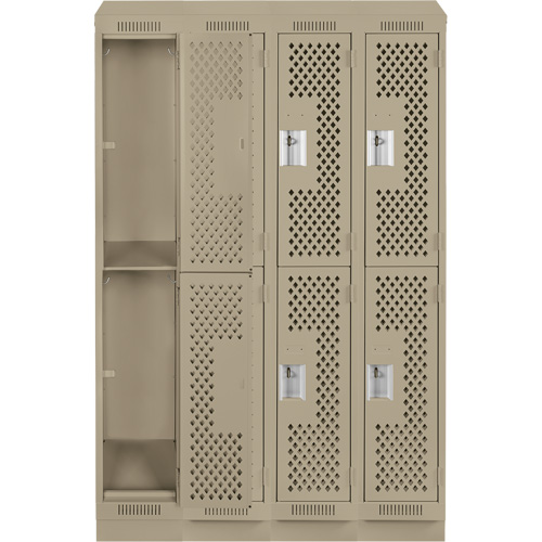 Clean Line Lockers, 2 -tier, Bank of 4, 48" x 18" x 82", Steel, Beige, Rivet (Assembled), Perforated Pronet Distribution