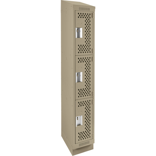 Clean Line Lockers, 3 -tier, 12" x 12" x 82", Steel, Beige, Rivet (Assembled), Perforated Pronet Distribution
