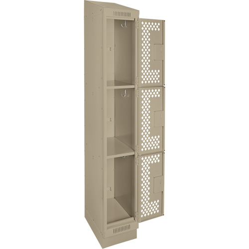 Clean Line Lockers, 3 -tier, 12" x 12" x 82", Steel, Beige, Rivet (Assembled), Perforated Pronet Distribution