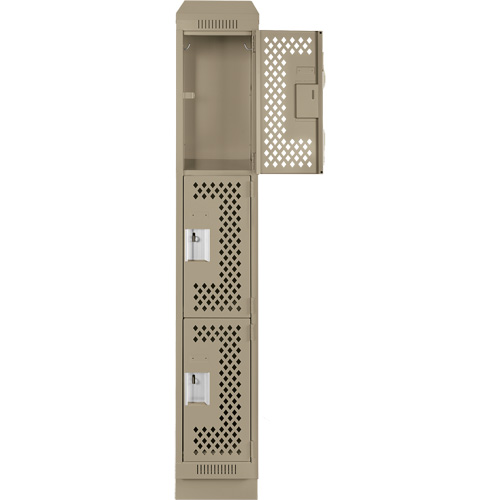 Clean Line Lockers, 3 -tier, 12" x 12" x 82", Steel, Beige, Rivet (Assembled), Perforated Pronet Distribution