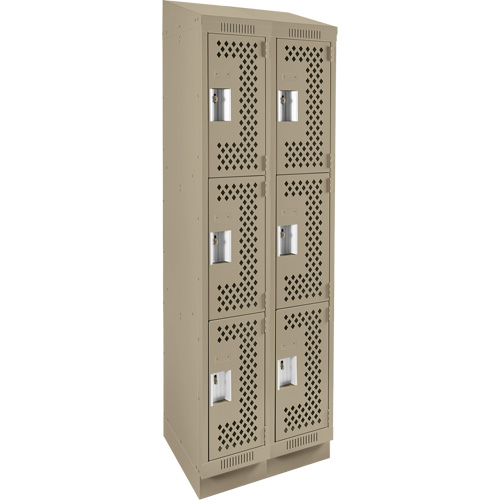 Clean Line Lockers, 3 -tier, Bank of 2, 24" x 12" x 82", Steel, Beige, Rivet (Assembled), Perforated Pronet Distribution