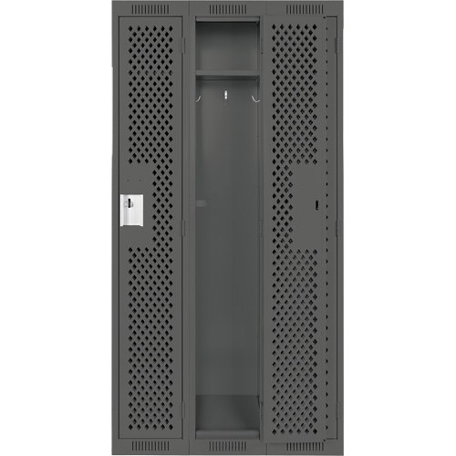 Clean Line Lockers, Bank of 3, 36" x 15" x 72", Steel, Charcoal, Rivet (Assembled), Perforated Pronet Distribution