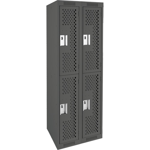 Clean Line Lockers, 2 -tier, Bank of 2, 24" x 15" x 72", Steel, Charcoal, Rivet (Assembled), Perforated Pronet Distribution