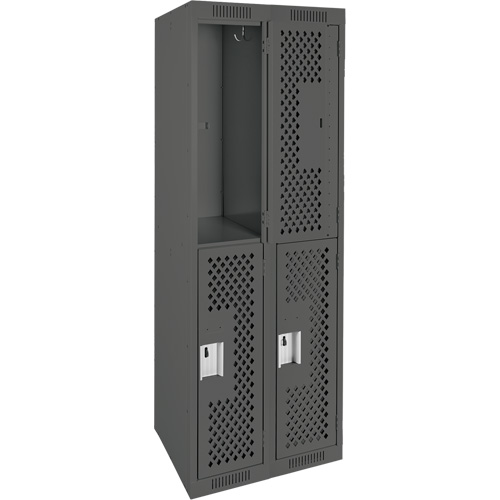 Clean Line Lockers, 2 -tier, Bank of 2, 24" x 15" x 72", Steel, Charcoal, Rivet (Assembled), Perforated Pronet Distribution