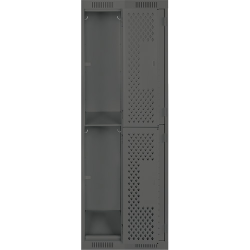 Clean Line Lockers, 2 -tier, Bank of 2, 24" x 15" x 72", Steel, Charcoal, Rivet (Assembled), Perforated Pronet Distribution