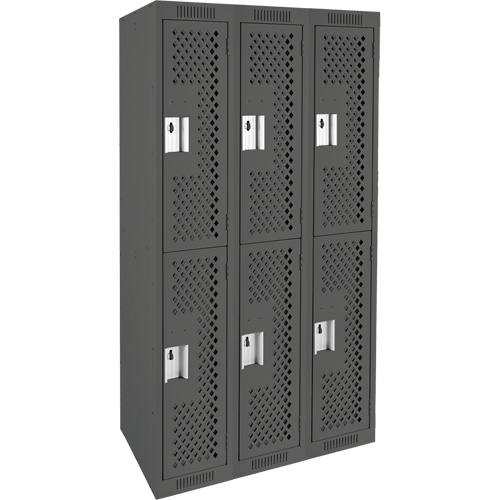 Casiers Clean Line, 2 niveaux, Bloc de 3, 36" x 15" x 72", Acier, Charbon, Rivet (assembl&eacute;), Perfor&eacute; Pronet Distribution