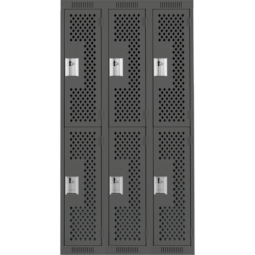 Casiers Clean Line, 2 niveaux, Bloc de 3, 36" x 15" x 72", Acier, Charbon, Rivet (assembl&eacute;), Perfor&eacute; Pronet Distribution