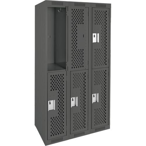 Casiers Clean Line, 2 niveaux, Bloc de 3, 36" x 15" x 72", Acier, Charbon, Rivet (assembl&eacute;), Perfor&eacute; Pronet Distribution
