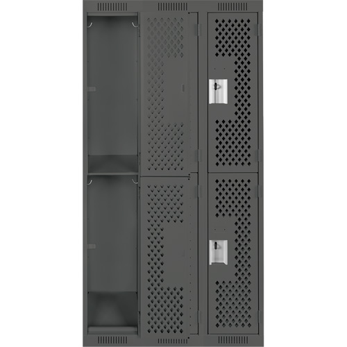 Casiers Clean Line, 2 niveaux, Bloc de 3, 36" x 15" x 72", Acier, Charbon, Rivet (assembl&eacute;), Perfor&eacute; Pronet Distribution
