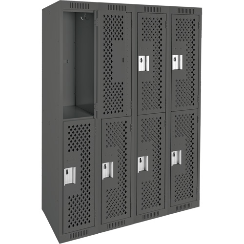 Clean Line Lockers, 2 -tier, Bank of 4, 48" x 15" x 72", Steel, Charcoal, Rivet (Assembled), Perforated Pronet Distribution