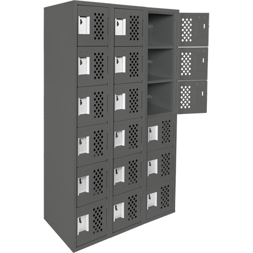 Clean-Line Perforated Lockerette, 6 -tier, Bank of 3, 15" x 72" x 12", Steel Pronet Distribution