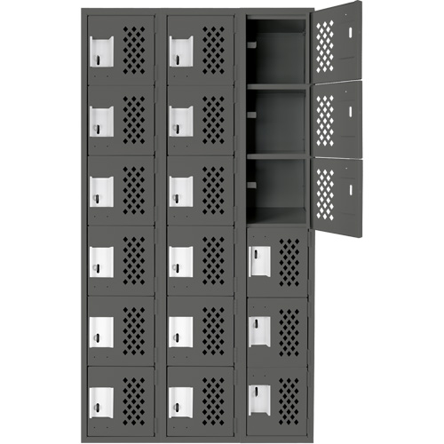Clean-Line Perforated Lockerette, 6 -tier, Bank of 3, 15" x 72" x 12", Steel Pronet Distribution