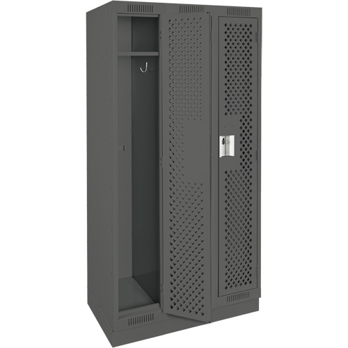Clean Line Lockers, Bank of 3, 36" x 12" x 76", Steel, Charcoal, Rivet (Assembled), Perforated Pronet Distribution