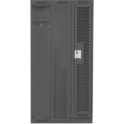 Clean Line Lockers, Bank of 3, 36" x 12" x 76", Steel, Charcoal, Rivet (Assembled), Perforated Pronet Distribution