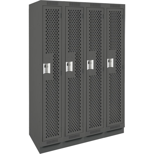 Clean Line Lockers, Bank of 4, 48" x 12" x 76", Steel, Charcoal, Rivet (Assembled), Perforated Pronet Distribution